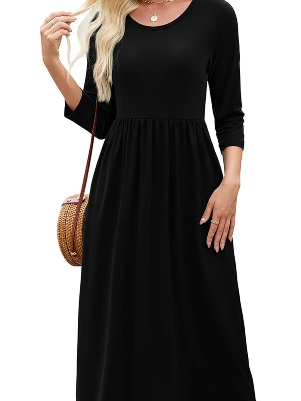 Heymoments Women's Casual 3/4 Sleeve Midi Dress with Pockets